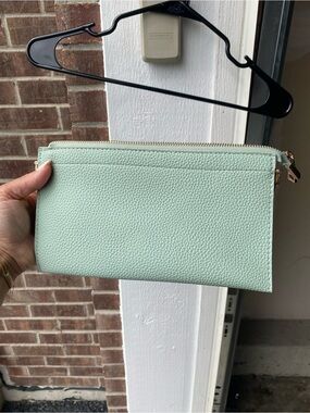 Mint Pebbled Leather Wristlet Clutch